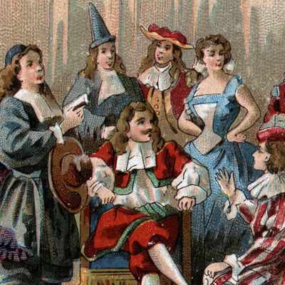 Molière et sa troupe. Chromolithographie du début du XXe siècle. Collection privée.