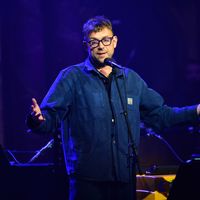 Le chanteur, musicien et compositeur Damon Albarn en concert au Globe Theatre le 20 septembre 2021 à Londres, en Angleterre.