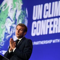 Emmanuel Macron lors de son intervention devant la COP26 à Glasgow ce lundi 1er novembre 2021