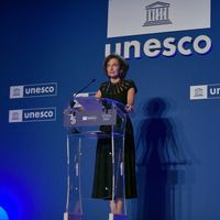Audrey Azoulay lors de son discours de réélection à l'UNESCO