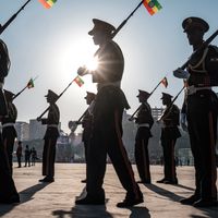 Une parade militaire en soutien aux forces de défense nationale, à Addis-Adeba, en Ethiopie, le 7 novembre 2021