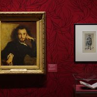 Au prologue de l’exposition, le “Portrait de Charles Baudelaire “ peint par Émile Deroy en 1844, quand le poète dans sa jeunesse s’observait “dans le miroir d’Hamlet”, avant de s’observer plus tard dans ses autoportraits “au miroir de lui-même”.