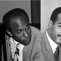 Frantz Fanon en 1960 (à gauche) et Édouard Glissant en 1958 (à droite)