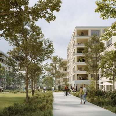 Futur Village Olympique des Médias qui sera transformé à l’issue des Jeux en quartier d’habitations à Dugny (93)
