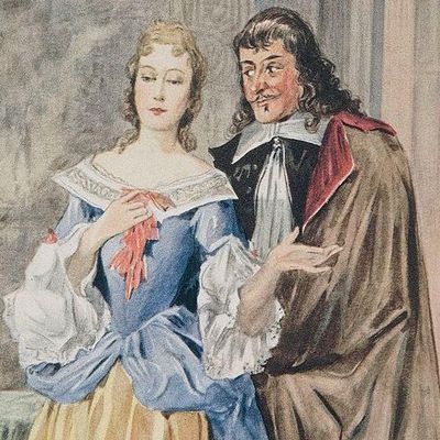 Représentation en aquarelle d'une scène de la pièce de théâtre "Tartuffe" de Molière. Henri Favre. Bibliothèque Des Arts Decoratifs.