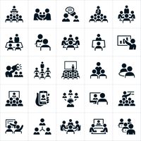 Icônes d'entreprise : réunions d'affaires, présentateurs, employés, conseil d'administration, réunions diverses, conventions, webinaires...