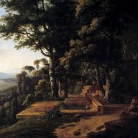 Le philosophe Jean-Jacques Rousseau méditant dans le parc de la Rochecordon - Peinture d'Alexandre-Hyacinthe Dunouy