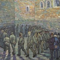 Détail du tableau "La Ronde des prisonniers" par Vincent Van Gogh et présenté à la Fondation Louis Vuitton