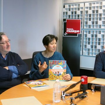 France Musique, studio 361 ... Les auteurs Arnaud Merlin, Hélène Cao & le producteur Philippe Venturini (g/ à d.)