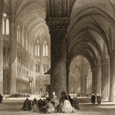 Gravure de l'intérieur de Notre Dame de Paris, vers 1830, 1840
