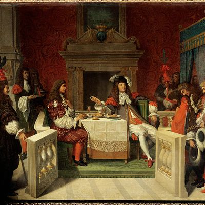 Peinture représentant Louis XIV et Molière à table devant les courtisans. Jean Auguste Dominique Ingres. 1857. Comédie française