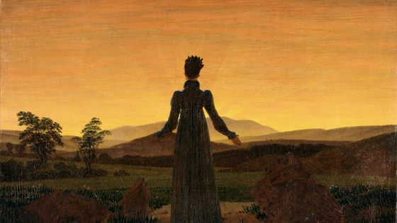 Femme devant le coucher de soleil (1818) - Caspar David Friedrich - Libre de droits