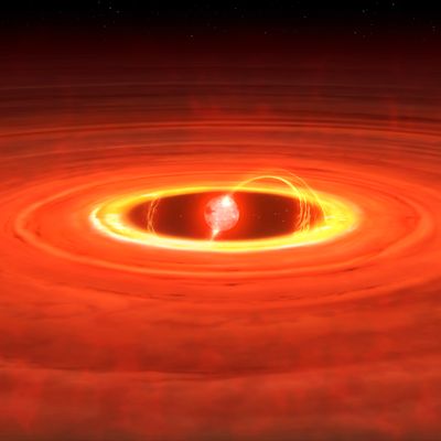 Vue d'artiste d'un disque protoplanétaire, avec une exoplanète en formation creusant son centre.