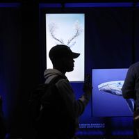 Exposition de NFTs dans une galerie lors de la BitCoin Conférence le 19 janvier 2022, Miami, Floride