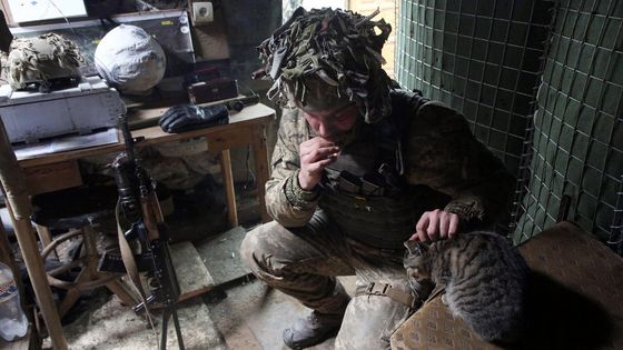 Un membre des Forces de défense territoriale ukrainiennes sur une tranchée en première ligne avec des séparatistes soutenus par la Russie près d'Avdiivka. ©AFP - ANATOLII STEPANOV / AFP
