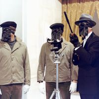 Gian-Maria Volonté, Alain Delon et Yves Montand, sur le tournage du Cercle Rouge