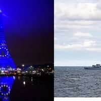 L'Union Européenne doit faire face à des menaces extérieures / La tour Eiffel drapée du drapeau de l'UE