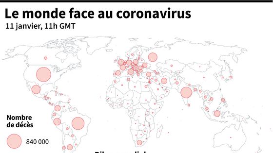 Le covid-19 dans le monde au 11 janvier 2022 ©AFP - SIMON MALFATTO, SABRINA BLANCHARD / AFP