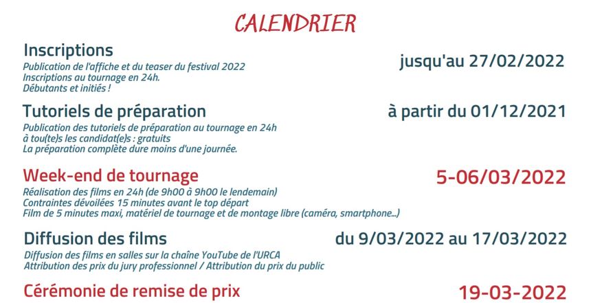 Calendrier Urca 2023 Festival Turbofilm, Pour Repérer Les Jeunes Talents De La Création  Cinématographique