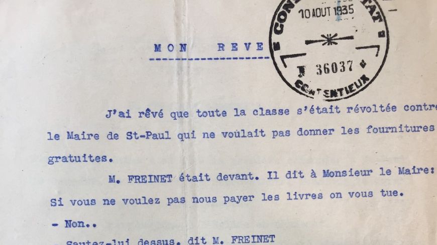 Dictée de l'élève Diaz, pièce à conviction de la procédure lancée contre Célestin Freinet