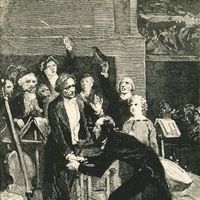 Niccolo Paganini devant Hector Berlioz après la premiere d’Harold en Italie en 1848.