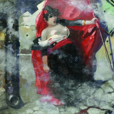 Représentation de Louise Michel sur les barricades de la Commune de Paris (vers 1885)