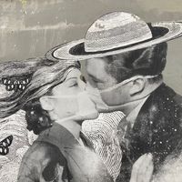 Collage baiser rue des Cascades (XXe arrondissement, Paris)