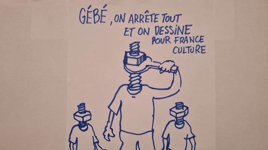 Dessin de Riss en hommage au "Toute une vie" consacré à Gébé sur France Culture