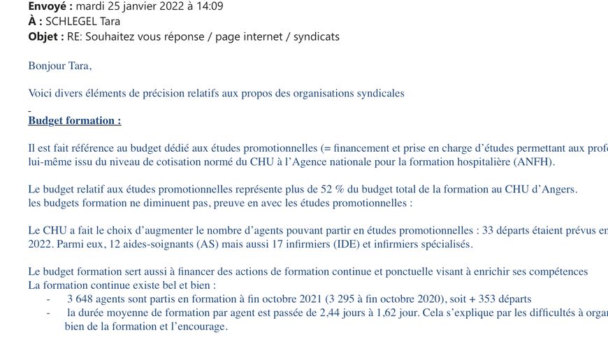 Voici la réponse du CHU d'Angers