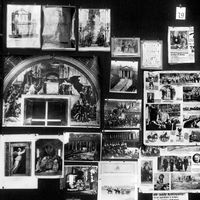 Planche 79 (Détail), in A. Warburg, "l'Atlas Mnémosyne" (1929). Oeuvres IXe-XXe siècles. Messe. Théophagie. Bolsena, Botticelli. Paganisme dans l'Eglise....