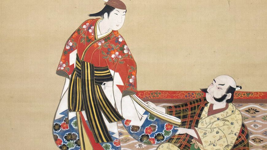 Miyagawa Isshō, "Le Samouraï et le Wakashu", début du 18e siècle. Crédit : The Metropolitan Museum of Art Mary and Cheney Cowles Collection, Gift of Mary and Cheney Cowles, 2018.