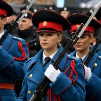 Police serbe de Bosnie lors du « jour de la République Srpska » à Banja Luka le 9 janvier 2022.