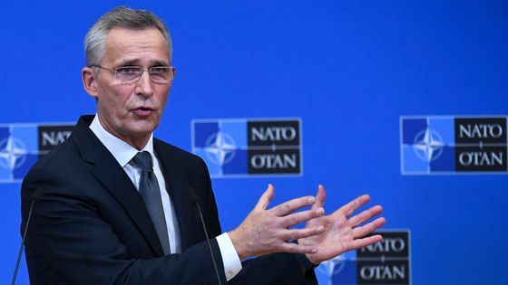 Le secrétaire général Jens Stoltenberg lors de la réunion des ministres des Affaires étrangères de l'OTAN consacrée aux tensions entre la Russie et l'Ukraine. ©AFP - JOHN THYS