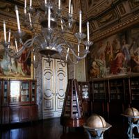 ITALY - FEB; 03: The Palatine Library (18th century), Royal Palace of Caserta (UNESCO World Heritage List, 1997), Campania, Italy. Detail.