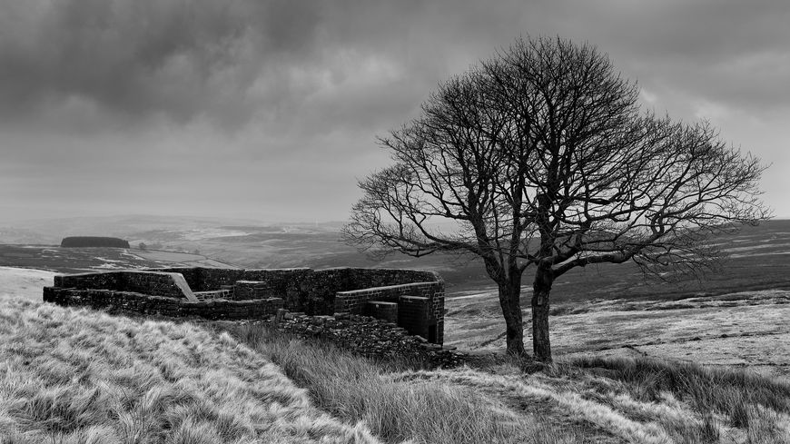 Top Withens, une ferme en ruine près de Haworth dans le Yorkshire, célèbre pour avoir inspiré Emily Brontë pour Les Hauts de Hurlevent