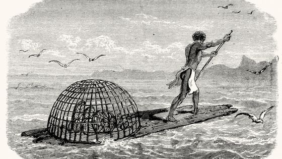 Kanak de Nouvelle-Calédonie pêchant sur un radeau, illustration 1873 ©Getty - Duncan 1890