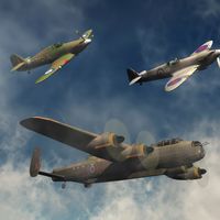 Bombardiers Avro Lancaster et avions de combat de la Royal Air Force