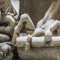 Fontaine de Neptune sous la neige, Cheltenham, GB (détail)