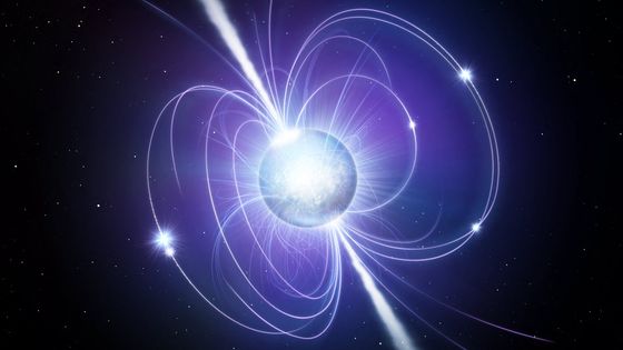 Vue d'artiste des lignes de champ magnétique d'un magnétar qui s'entremêlent provoquant des tensions a la surface d'une étoile à neutrons. ©AFP - P.Carril / Leemage