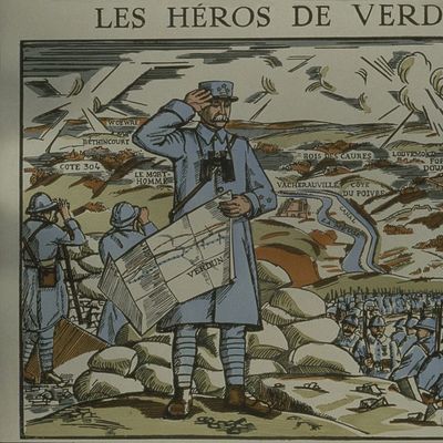 Image d'Épinal représentant le général Pétain à la bataille de Verdun en 1916