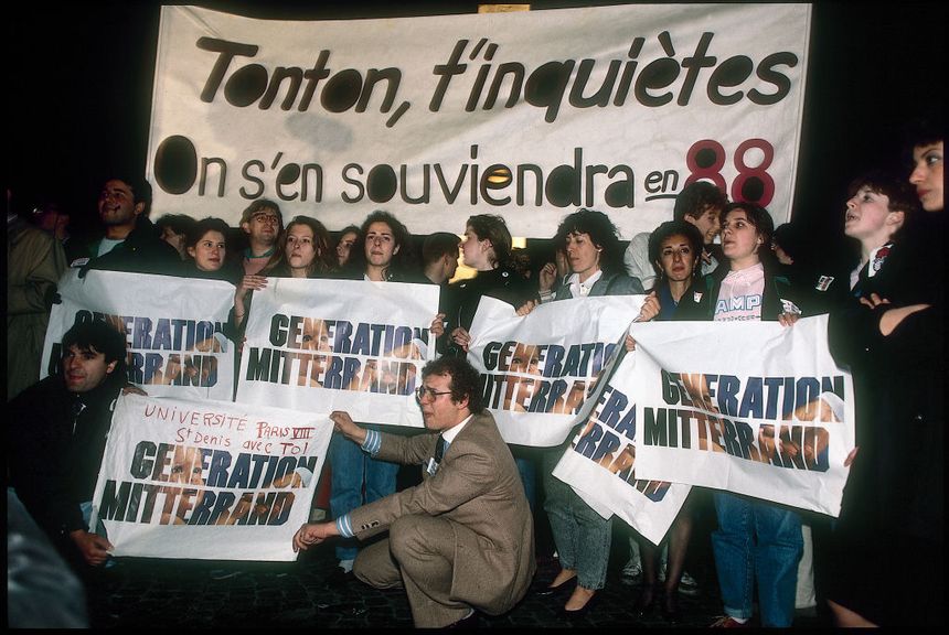 Des sympathisants de François Mitterand en 1988.