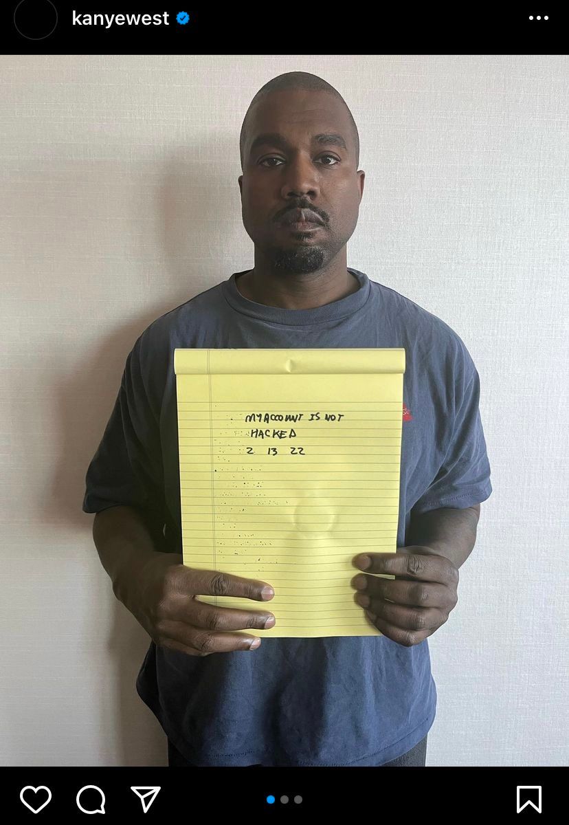 Capture d'écran post Instagram de Kanye West