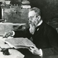 Portrait du compositeur russe Nikolaï Rimski-Korsakov par Valentin Aleksandrovitch Serov.