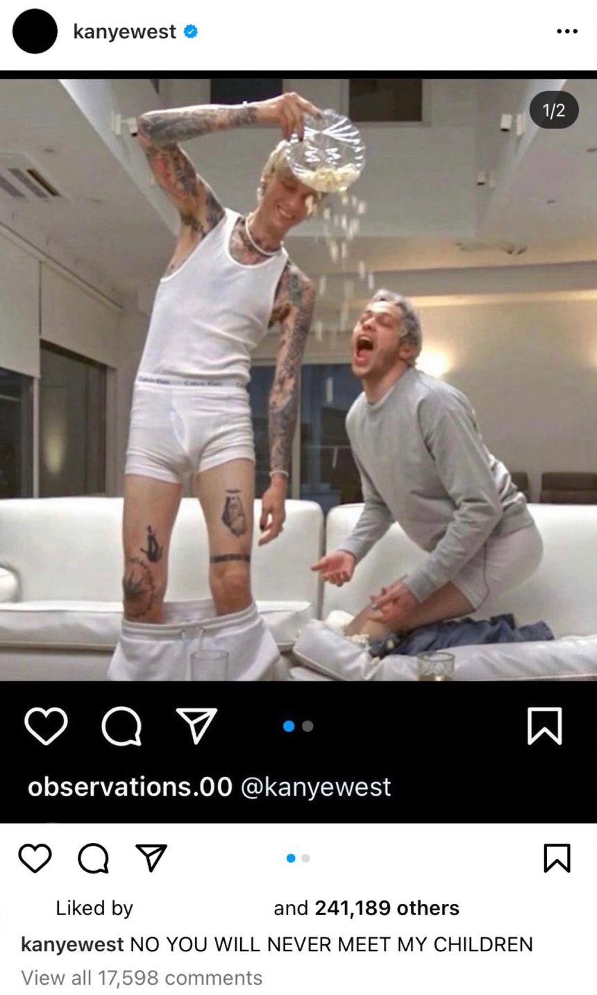 Capture d'écran post Instagram de Kanye West