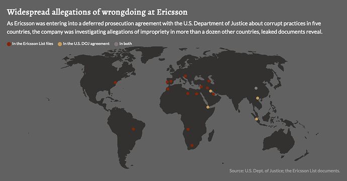 Carte représentant les différents lieux où Ericsson aurait commis des méfaits