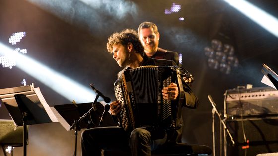 Vincent Peirani - Victoires du Jazz 2014. Parc Floral Jardin botanique de Paris. 13 juin 2014. ©Maxppp - Annie Viannet/MAXPPP