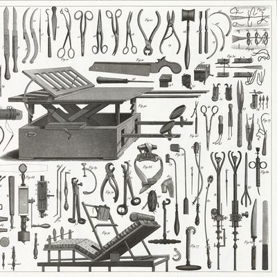 Illustrations de divers instruments chirurgicaux de l’Encyclopédie iconographique des sciences, de la littérature et de l’Art, publiées en 1851.