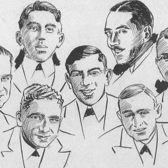 Front row : N.J. LaRocca and Henry Ragas. Second row : Eddie Edwards, Tony Spargo and Larry Shields. Third row : Emile Christian and J. Russell Robinson