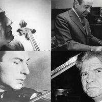 Gregor Piatigorsky, Shura Cherkassky, Nathan Milstein, Emil Gilels
