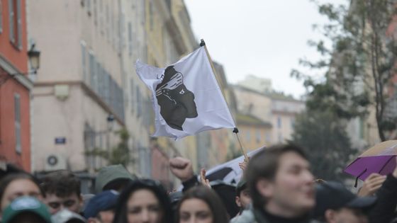 Bastia, 13 mars 2022. Les jeunes générations sont très mobilisées dans les manifestations qui suivent l'agression d'Yvan Colonna en prison. ©Maxppp - Christian Buffa